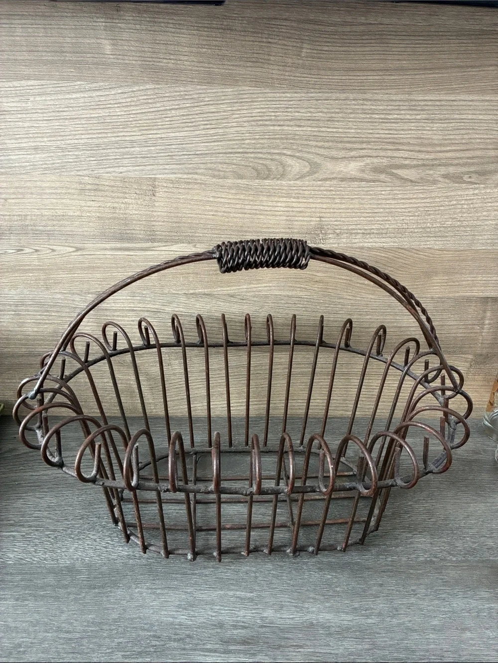Wrought Iron Vintage Metal Basket with Handle